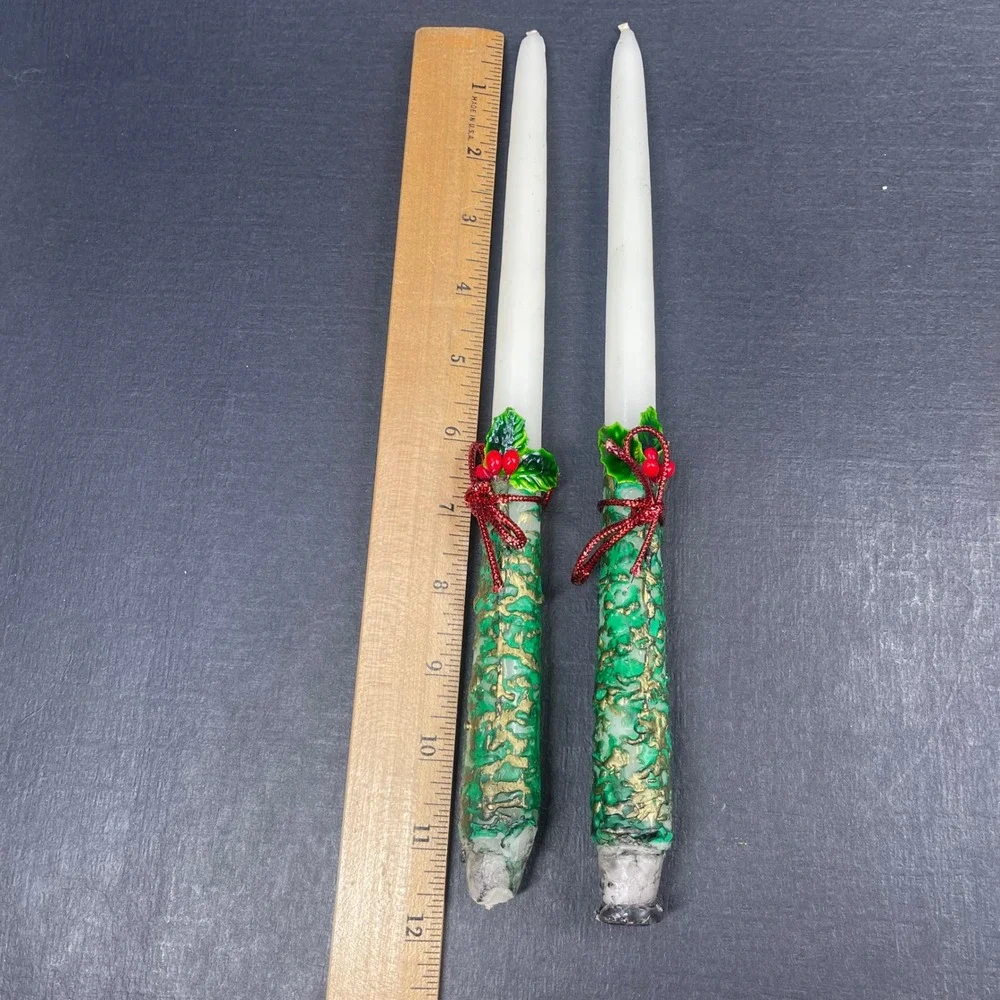 Vintage Christmas Taper Candles Gies Hand Decorated 11.5
